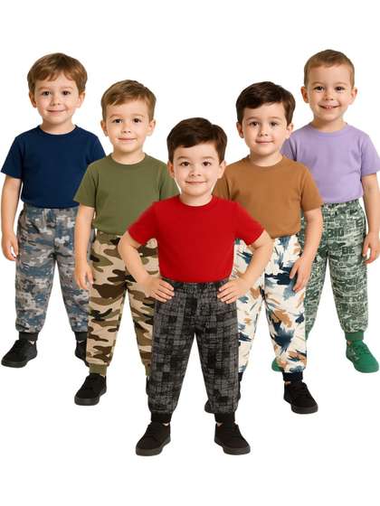 YK Kids Pack Of 5
                    Printed Mid-Rise Joggers