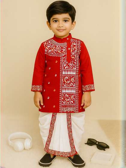 NFC CREATION Boys Ethnic
                    Motifs Printed Pure Cotton Kurta with Dhoti Pants