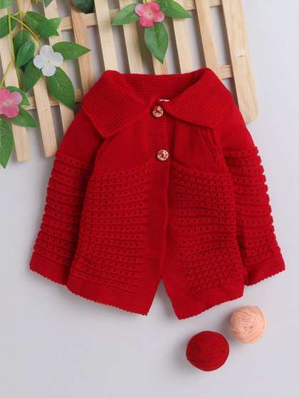 Little Angels Girls
                    Woollen Collared Full Sleeves Cardigan Sweater