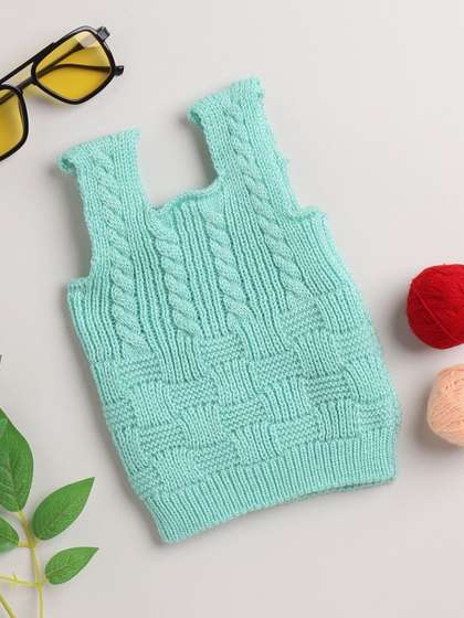 Little Angels Baby Girls
                    Solid Square Neck Sleeveless Woollen Sweater Vest