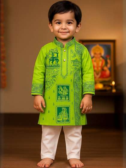 NFC CREATION Boys Ethnic
                    Motifs Printed Regular Pure Cotton Kurta with
                    Trousers