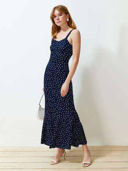 Trendyol Polka Dot
                        Printed Shoulder Straps Sheath Maxi Dress