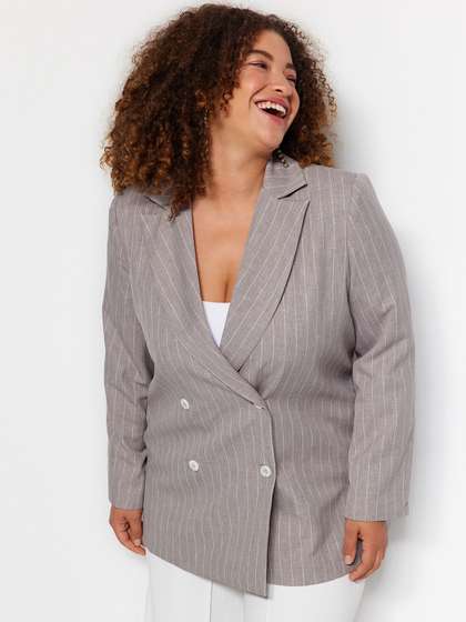 Trendyol Plus Size
                          Striped Longline Double-Breasted Longline
                          Blazers