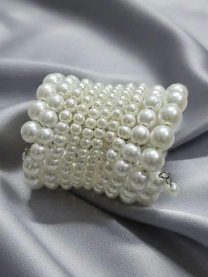 Anouk Stainless
                        Steel Rhodium-Plated Pearls Beaded Multistrand
                        Bracelet