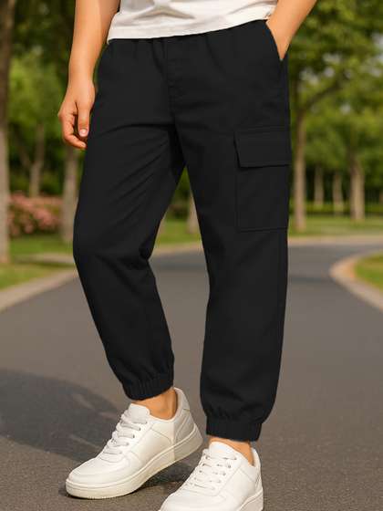 YK X Trampoline Boys
                    Cotton Relaxed Pleated Cargos Trousers With 4
                    Pockets