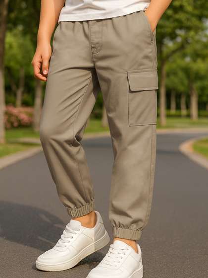 YK X Trampoline Boys
                    Cotton Relaxed Pleated Cargos Trousers With 4
                    Pockets