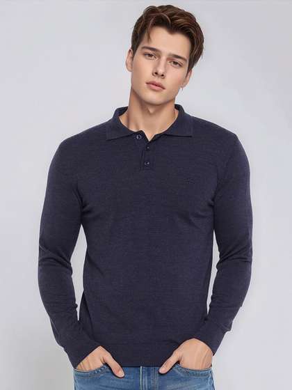 98 Degree North
                          Men Brand Logo Embroidered Woollen Shirt
                          Collar Pullover