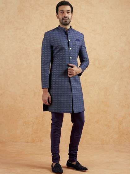 KISAH Men Woven
                          Design Jacquard Indowestern Sherwani Set