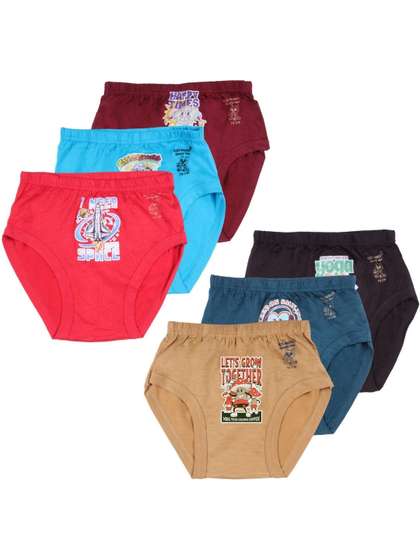 Kids Basket Boys Pack Of
                    6 Printed Cotton Mid-Rise Breathable Basic Briefs