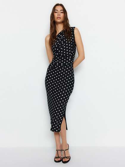 Trendyol Polka Dot
                        Printed One Shoulder Sheath Midi Dress