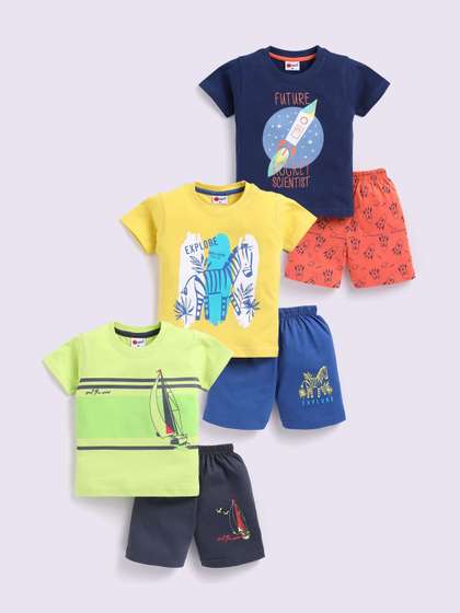 Mars Infiniti Boys Pack
                    Of 3 Printed Pure Cotton T-shirts With Shorts