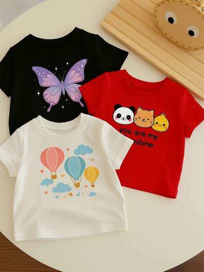 DAMN GUD DG Girls Pack
                    of 3 Printed Cotton T-shirt