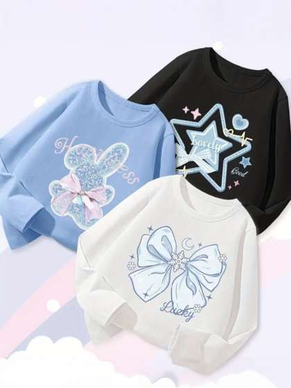 DAMN GUD DG Girls Cotton
                    Regular Fit Floral 3 Printed T-shirt