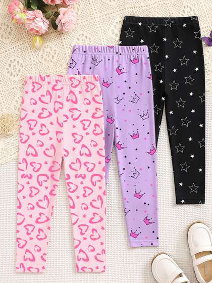 YK X Trampoline Girls
                    Pack Of 3 Printed Slim-Fit Stretchable Ankle-Length
                    Leggings