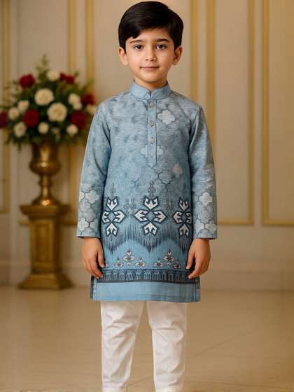 Cae Boys Ethnic Motifs
                    Printed Mandarin Collar Long Sleeves Straight Kurta
                    With Pyjamas