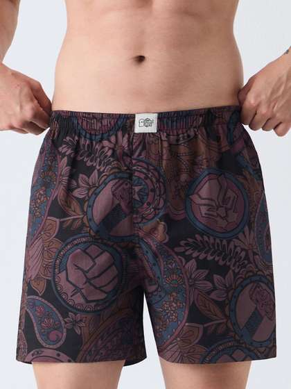 The Souled Store Men
                        Regular Fit Black Panther Printed Black Boxer
                        Shorts