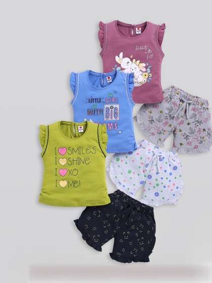 Mars Infiniti Set
                          Of 3 Pure Cotton Girls Printed T-shirt with
                          Skirt
