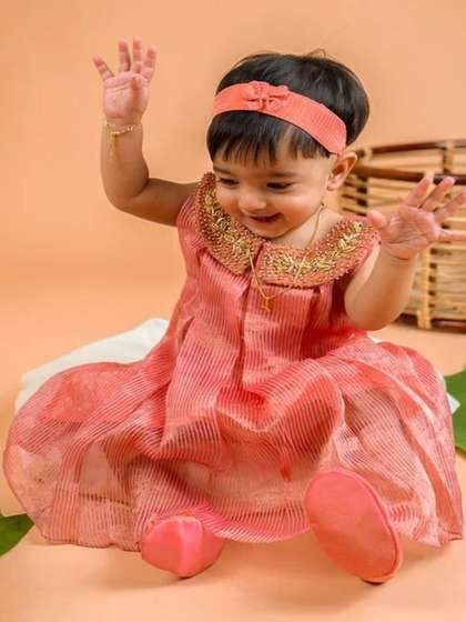 DISHA CREATIONZ Girls
                    Embroidered Pure Cotton Fit And Flare Dress