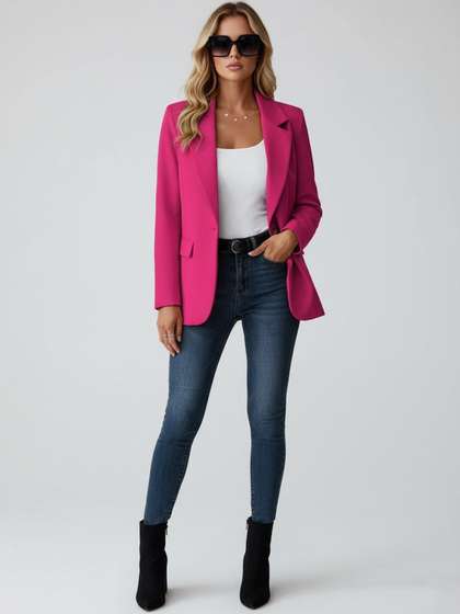 HERE&NOW
                        Mandarin Collar Long Sleeves Open Front Blazer