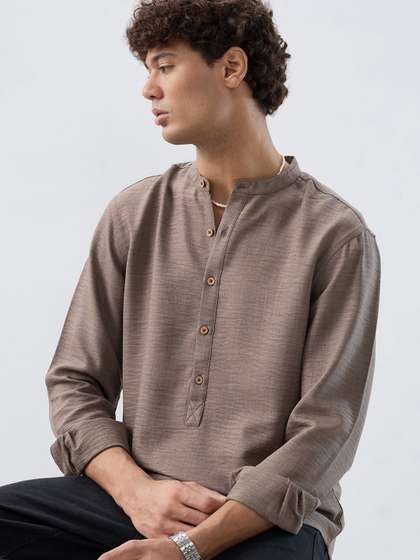 HERE&NOW Band
                          Collar Roll-Up Sleeves Straight Kurta
