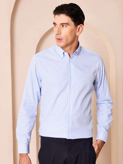 Aldeno Men Standard
                        Fit Gingham Checked Button-Down Collar Pure
                        Cotton Casual Shirt
