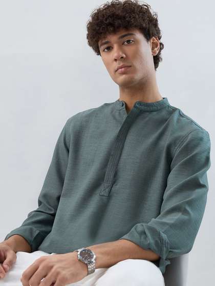 HERE&NOW Band
                        Collar Roll-Up Sleeves Straight Kurta