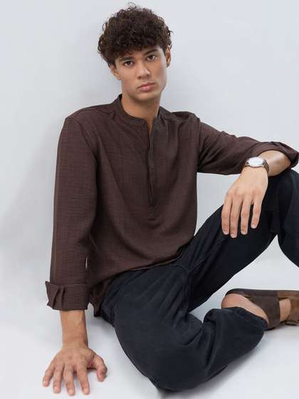 HERE&NOW Band
                      Collar Roll-Up Sleeves Straight Kurta