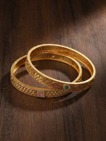 Jewelfy Set Of 2
                        Gold-Plated Artificial Stones Studded Bangles