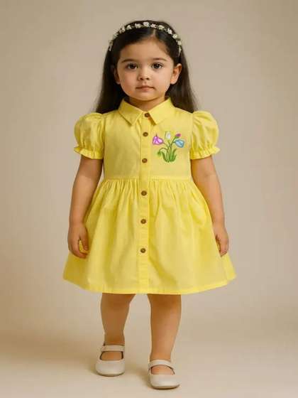 SARDAR DRESSES Girls
                      Floral Puff Sleeve Fit & Flare Dress