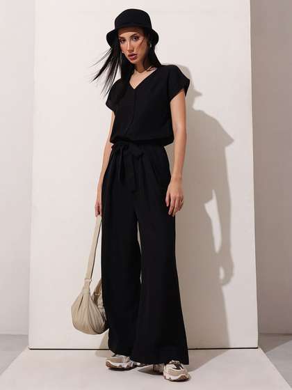 STREET 9 V-Neck
                        Short Sleeves Relaxed Fit Basic Jumpsuit