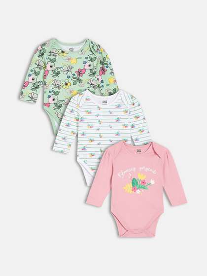 MINI KLUB Girls Pack Of
                    3 Printed Envelope Neck Cotton Bodysuits