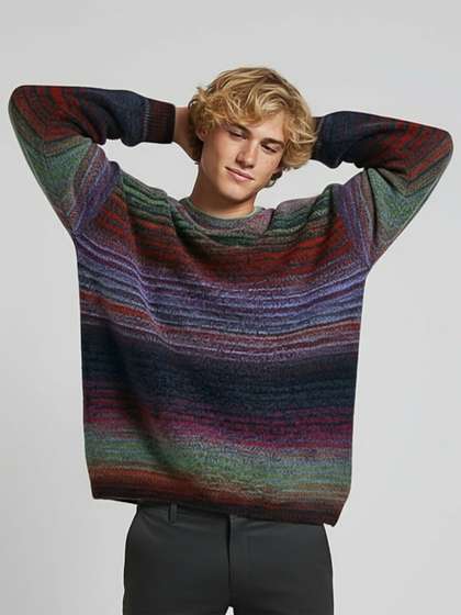 Mast & Harbour
                        Striped Pullover with Fuzzy Detail