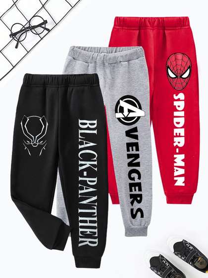 YK Marvel Boys Pack Of 3
                    Printed Mid-Rise Joggers