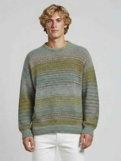 Mast & Harbour
                        Striped Pullover with Fuzzy Detail