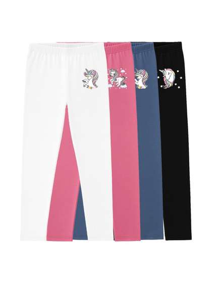 Charm n Cherish Girls
                    Pack Of 4 Unicorn Printed Ankle Length Leggings