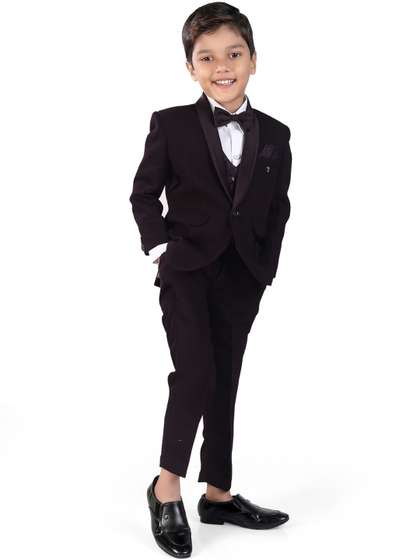 earth conscious Boys
                    Solid Shawl Collar Regular Fit Single-Breasted
                    4-Piece Suits