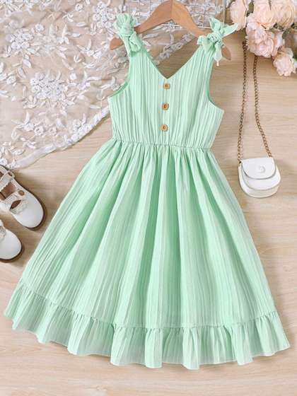 YK Girls V-Neck
                    Sleeveless Fit & Flare Dress