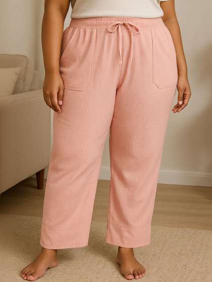 CUPID Plus Size
                        Women Striped Pure Cotton Straight-Leg Lounge
                        Pants
