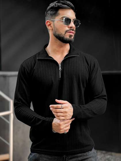 KAJARU Men Polo Collar Zipper T-shirt