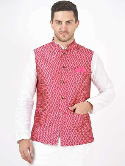 Badoliya & Sons
                        Men Woven Design Mandarin Collar Nehru Jacket
                        With Pocket Square