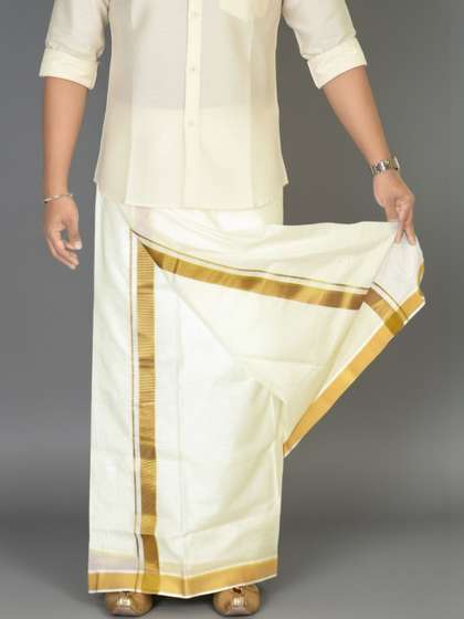 TUNI MANI Men Cotton
                        Dhoti with Zari Border