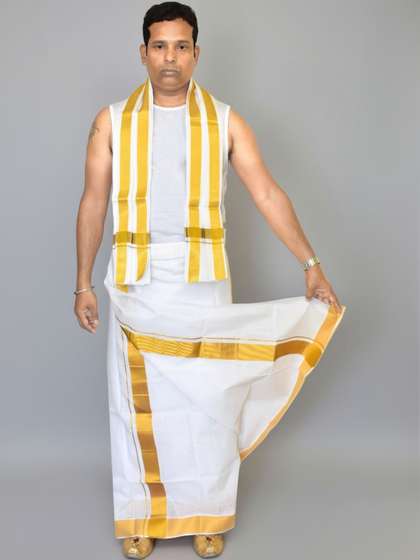 TUNI MANI Men Cotton
                        Zari Dhoti with Angavastram