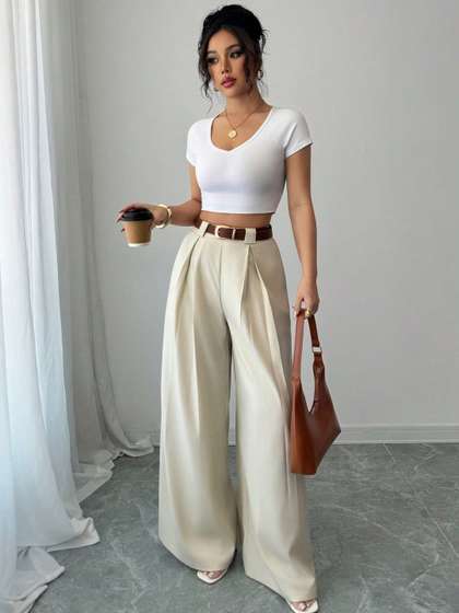 AAHWAN Women Relaxed
                        High-Rise Loose Fit Formal Trouser