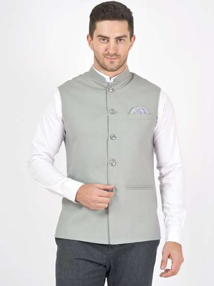 Badoliya & Sons
                        Cotton Linen Woven Nehru Jacket With Pocket
                        Square