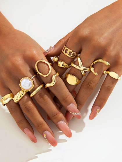 Jewels Galaxy Set Of
                        12 Gold Plated Adjustable Finger Ring