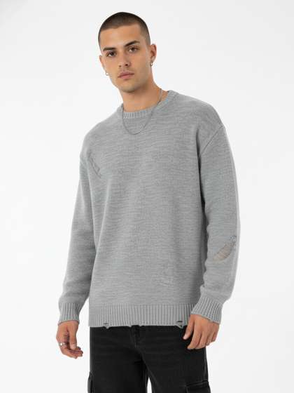 glitchez Cable Knit
                        Self Design Round Neck Oversized Pullover