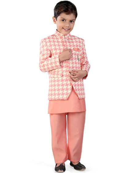 earth conscious Boys
                    Self Design Mandarin Collar 3-Piece Jodhpuri Over
                    Kurta Pyjama Set