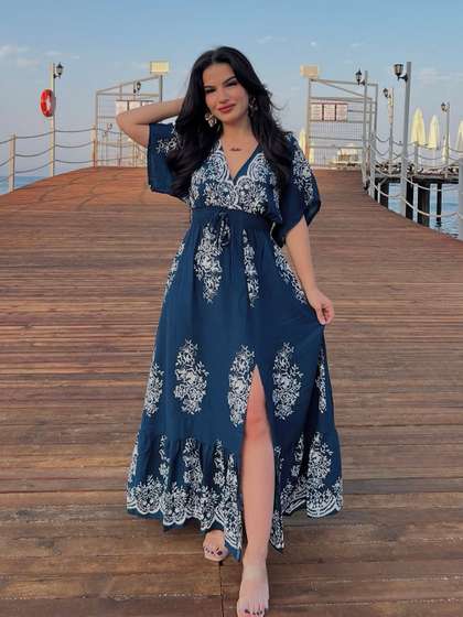 NWH Floral Print
                        Kimono Sleeve Maxi Dress