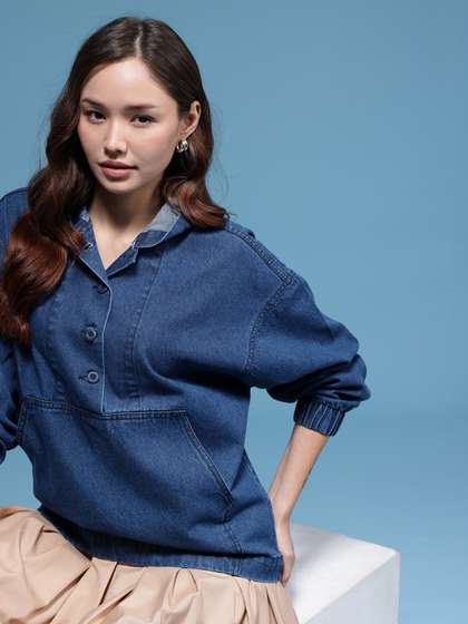 HERE&NOW Pure
                        Cotton Hooded Denim Jacket
