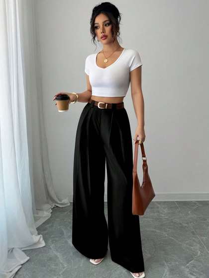AAHWAN Women
                          Relaxed Loose Fit High-Rise Trousers
